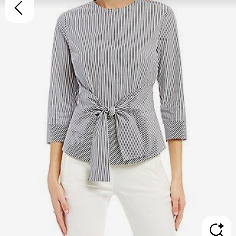 ANTONIO MELANI Blue Tie Front Fitted Blouse